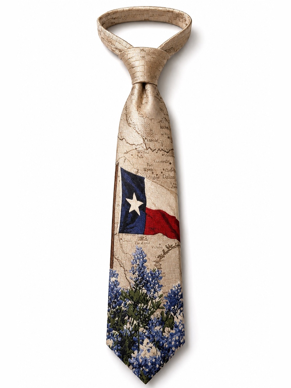 Vintage 100% Silk Men's Texas Flag & Bluebonnet Tie (RM Style)